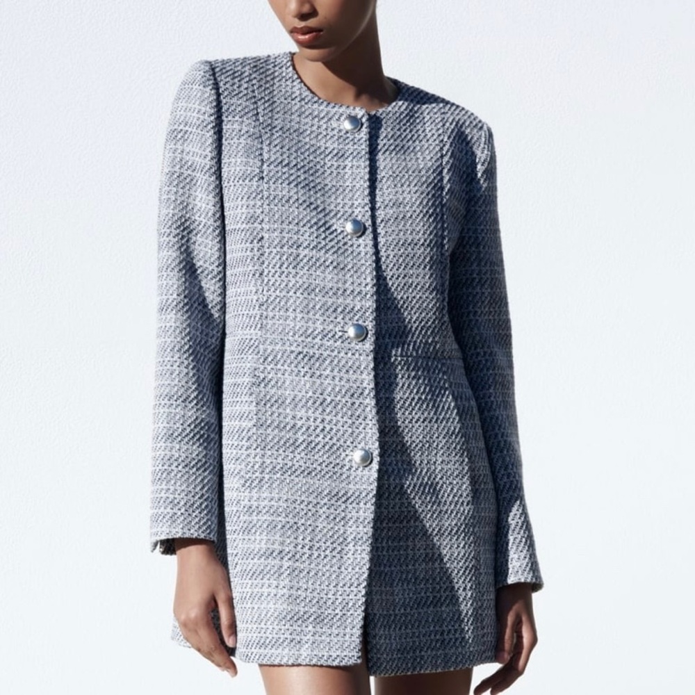 Zara Structured Tweed Blazer Size L
